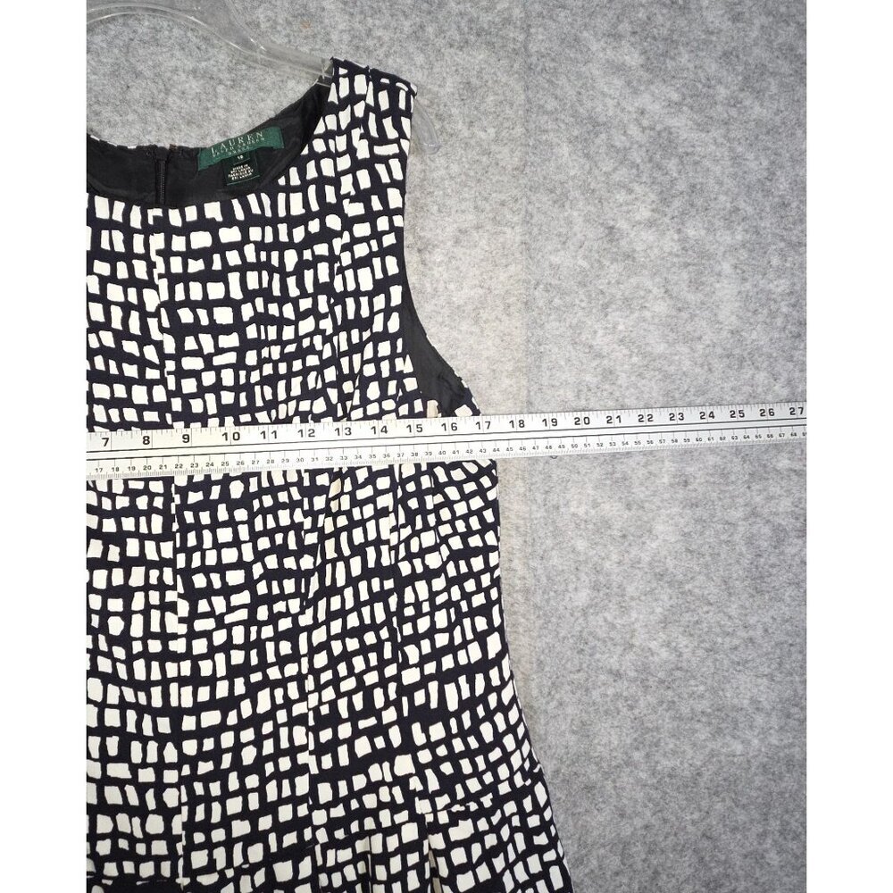 Lauren Ralph Lauren Sleeveless Fit & Flare Dress Size 16 Black White Preppy - Picture 4 of 9